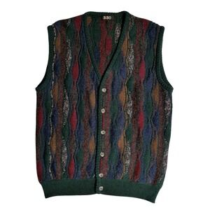 Vintage 3D Knit Sweater Vest Mens Size M Wool Blend Preppy Academia Collegiate